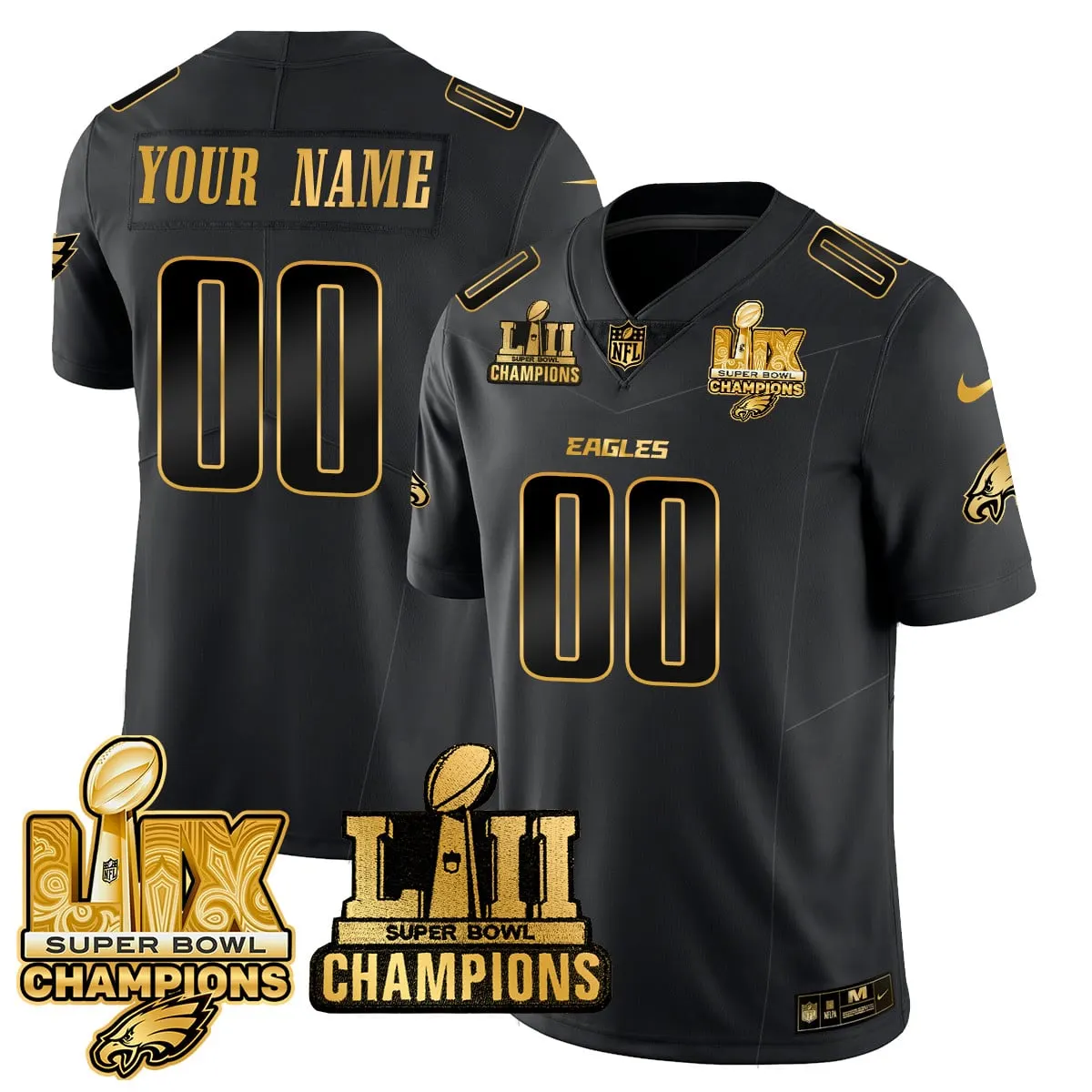 Philadelphia Eagles Nike LII-LIX Super Bowl Champions Vapor Custom Limited Stitched Jersey - LIX Limited Jersey All - Black - Image 9