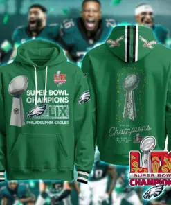 Alternative view of Philadelphia Eagles Nike Super Bowl LIX Champions Pullover Hoodie - Kelly Green