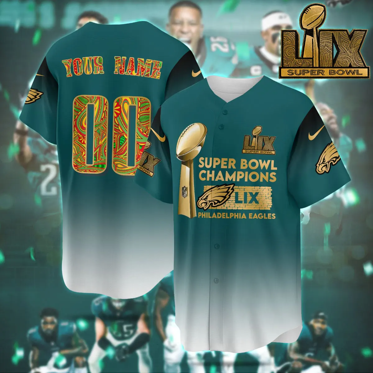 Philadelphia Eagles Nike Super Bowl LIX Champions Custom Limited Jersey - White - Image 2