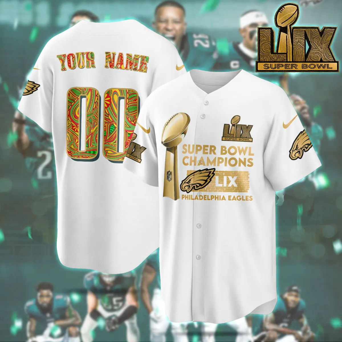 Philadelphia Eagles Nike Super Bowl LIX Champions Custom Limited Jersey - White