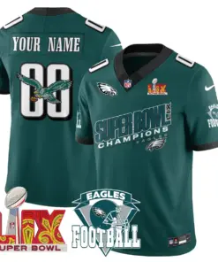 Philadelphia Eagles Nike Super Bowl LIX Champions Patch CN2 Custom Jersey - Black - Image 3