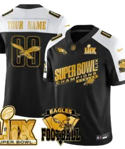 Philadelphia Eagles Nike Super Bowl LIX Champions Patch CN2 Custom Jersey - Black