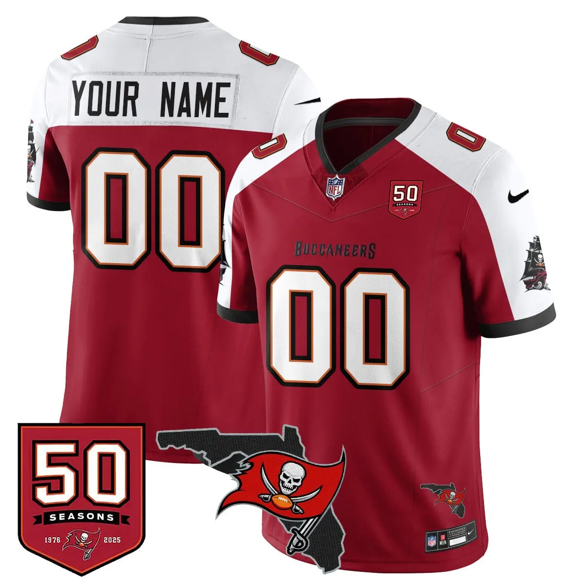 Tampa Bay Buccaneers Nike 50th Season Custom Limited Stitched Jersey - Red - Image 6