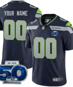 Seattle Seahawks Nike 50th Season Vapor Custom Limited Stitched Jersey - Navy