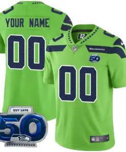 Alternative view of Seattle Seahawks Nike 50th Season Vapor Custom Limited Stitched Jersey - Navy
