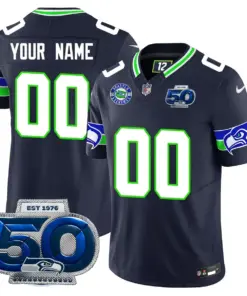 Seattle Seahawks Nike 50th Season Vapor Custom Limited Stitched Jersey - Royal Blue - Image 4