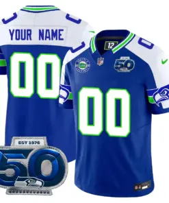 Seattle Seahawks Nike 50th Season Vapor Custom Limited Stitched Jersey - Royal Blue - Image 3