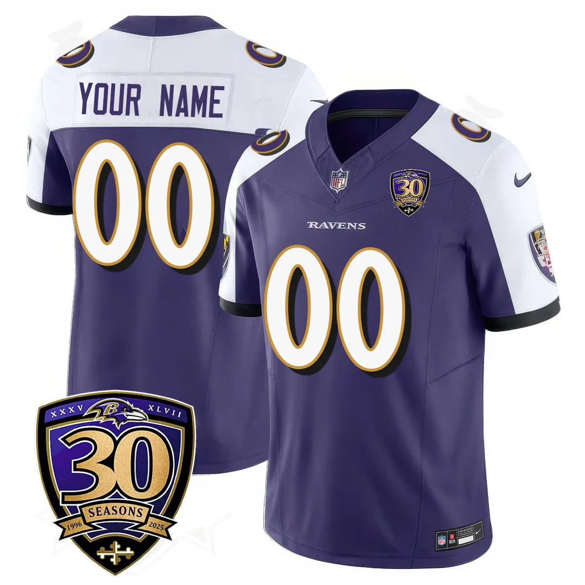 Baltimore Ravens Nike 30th Season Custom Limited Stitched Jersey - Purple