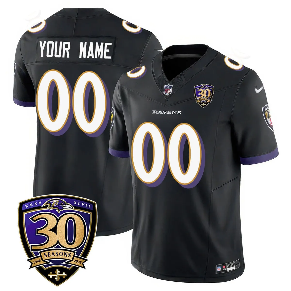 Baltimore Ravens Nike 30th Season Custom Limited Stitched Jersey - Purple - Image 3