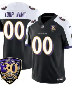 Alternative view of Baltimore Ravens Nike 30th Season Custom Limited Stitched Jersey - Purple