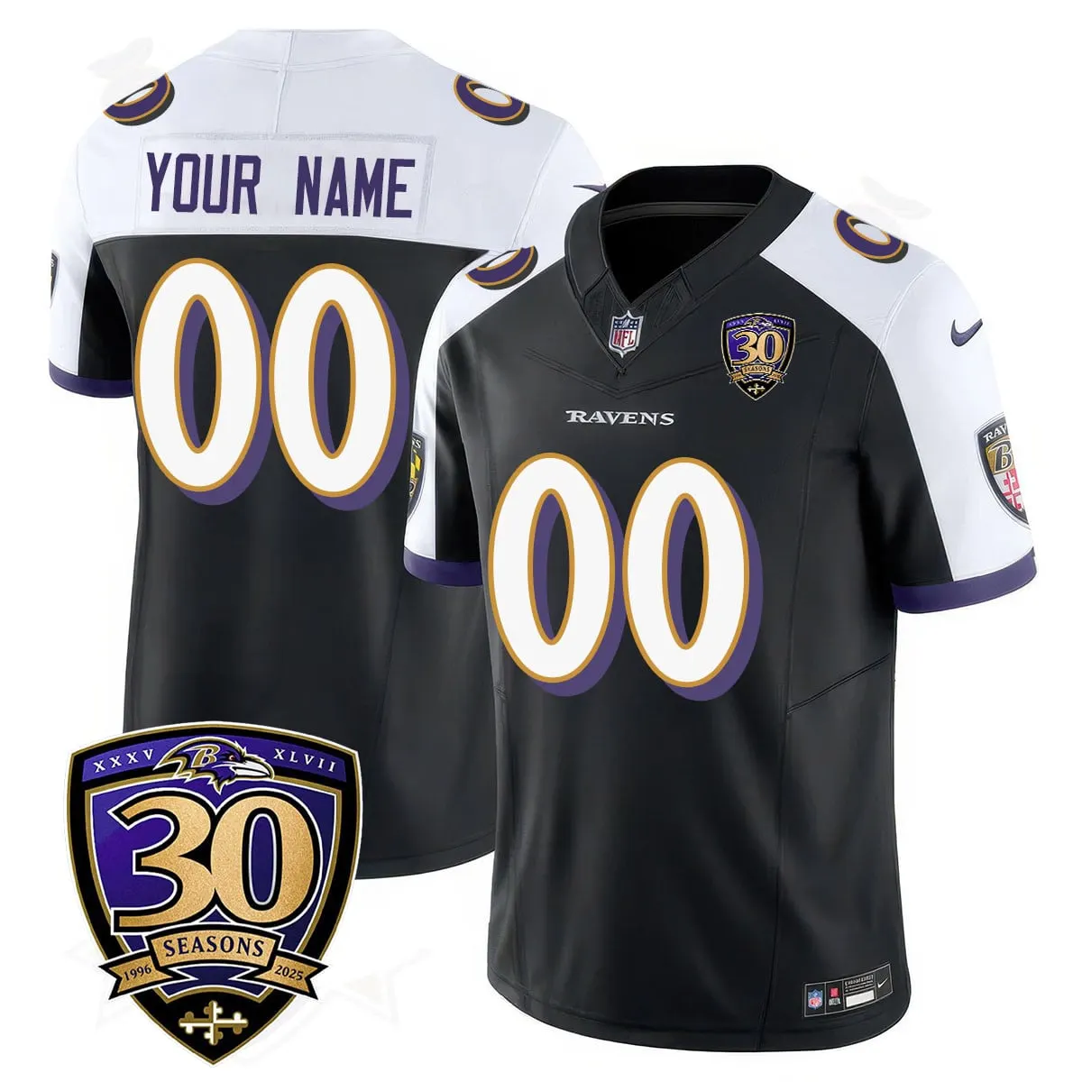 Baltimore Ravens Nike 30th Season Custom Limited Stitched Jersey - Purple - Image 2
