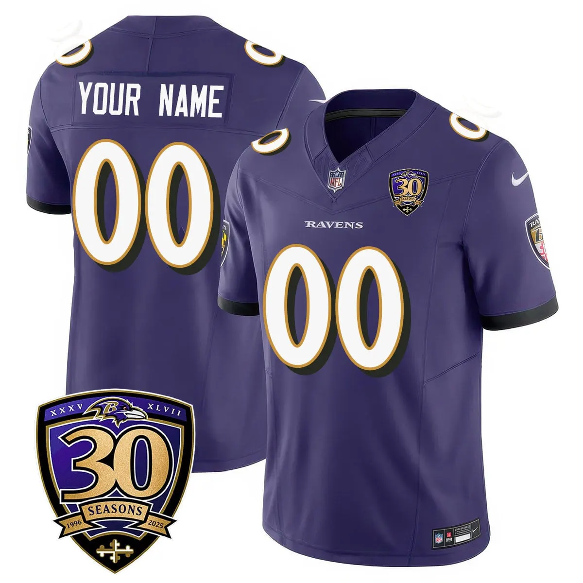 Baltimore Ravens Nike 30th Season Custom Limited Stitched Jersey - Purple - Image 4