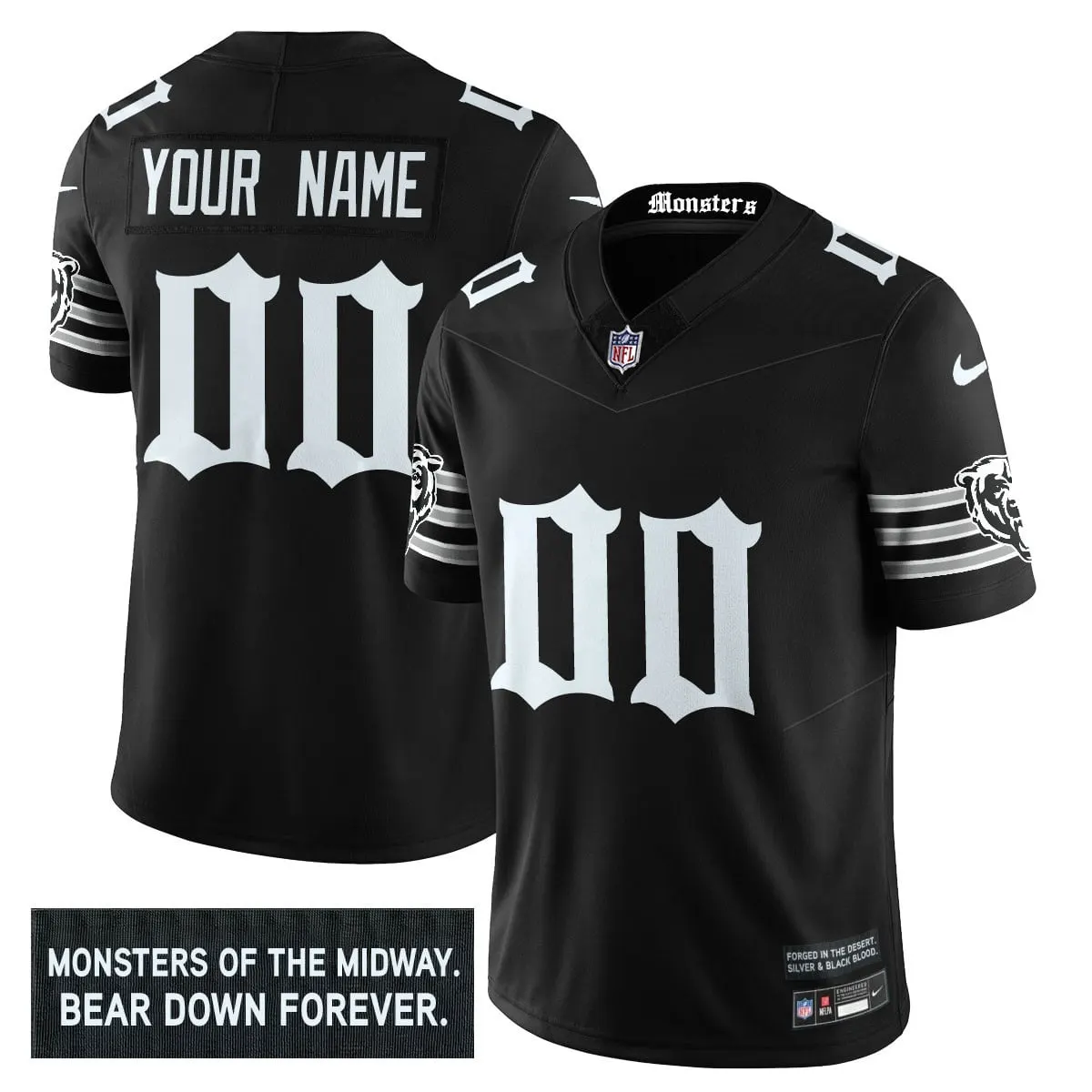 Monsters Edition' Chicago Bears Nike Vapor Custom Limited Stitched Jersey - Black - Image 2