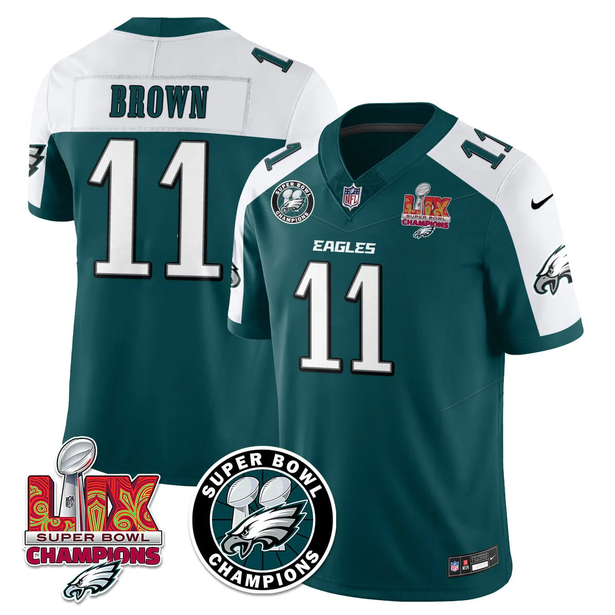 Philadelphia Eagles Nike Super Bowl LIX Champions Stitched Jersey - Kelly Green - Image 2