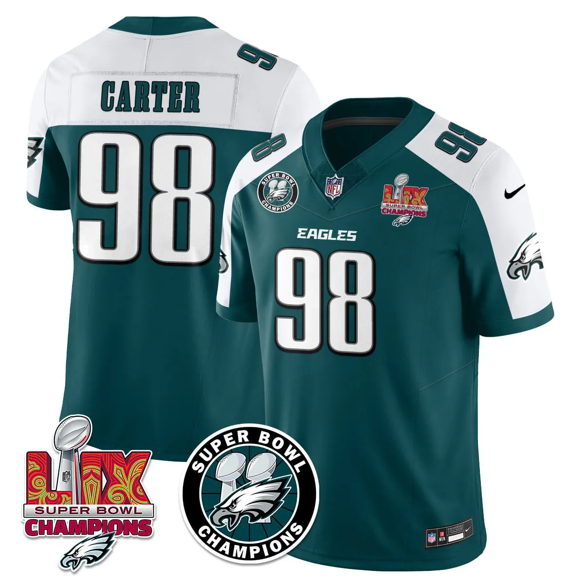 Philadelphia Eagles Nike Super Bowl LIX Champions Stitched Jersey - Kelly Green - Image 3