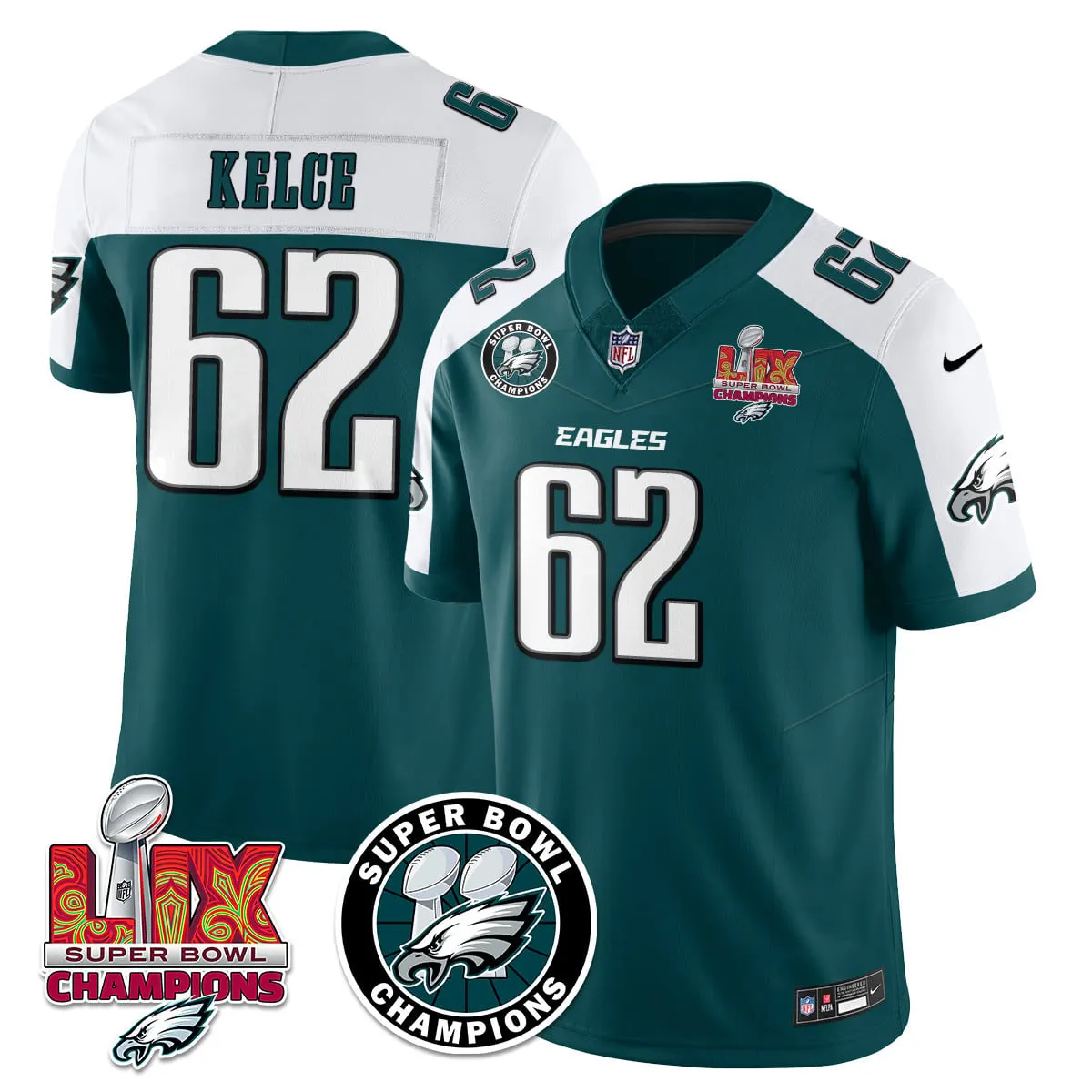Philadelphia Eagles Nike Super Bowl LIX Champions Stitched Jersey - Kelly Green - Image 8