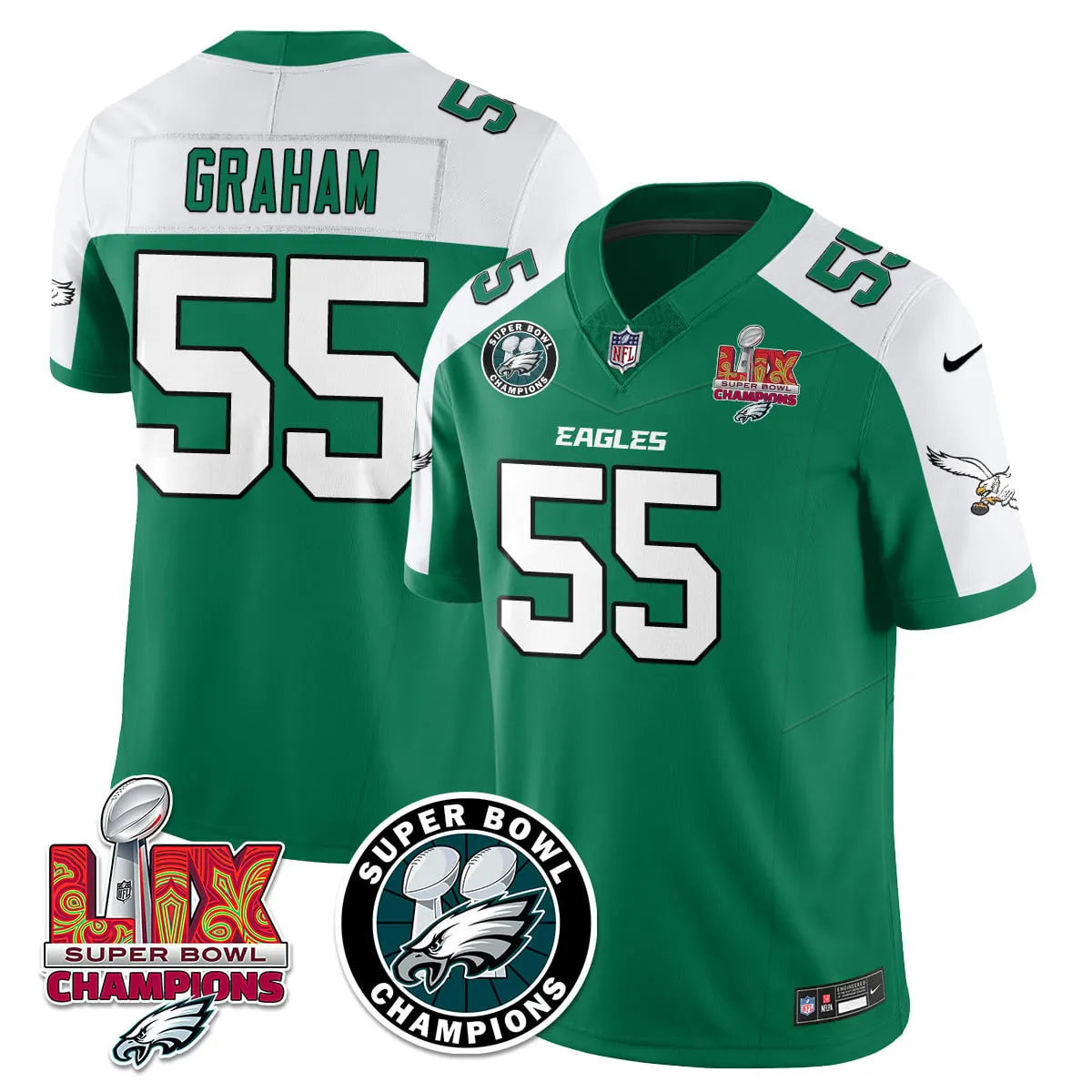 Philadelphia Eagles Nike Super Bowl LIX Champions Stitched Jersey - Kelly Green - Image 16