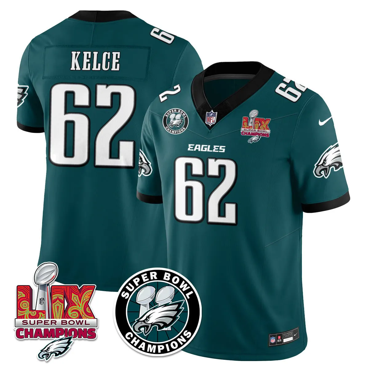 Philadelphia Eagles Nike Super Bowl LIX Champions Stitched Jersey - Kelly Green - Image 38