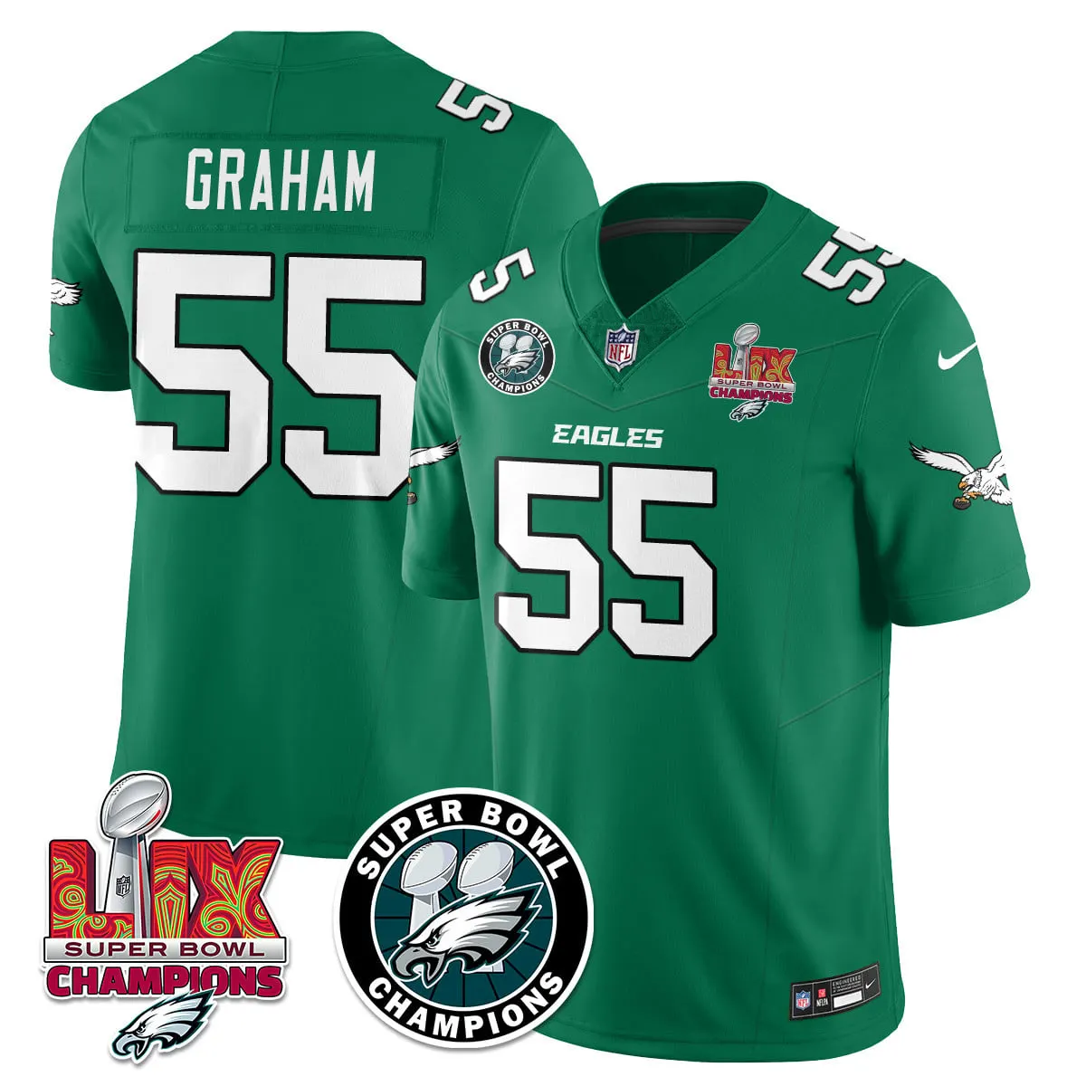 Philadelphia Eagles Nike Super Bowl LIX Champions Stitched Jersey - Kelly Green - Image 46