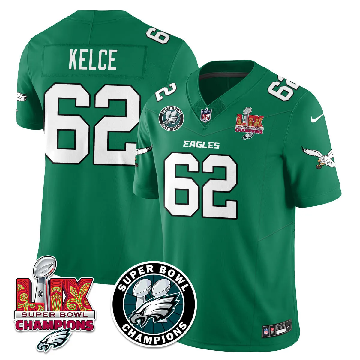 Philadelphia Eagles Nike Super Bowl LIX Champions Stitched Jersey - Kelly Green - Image 48