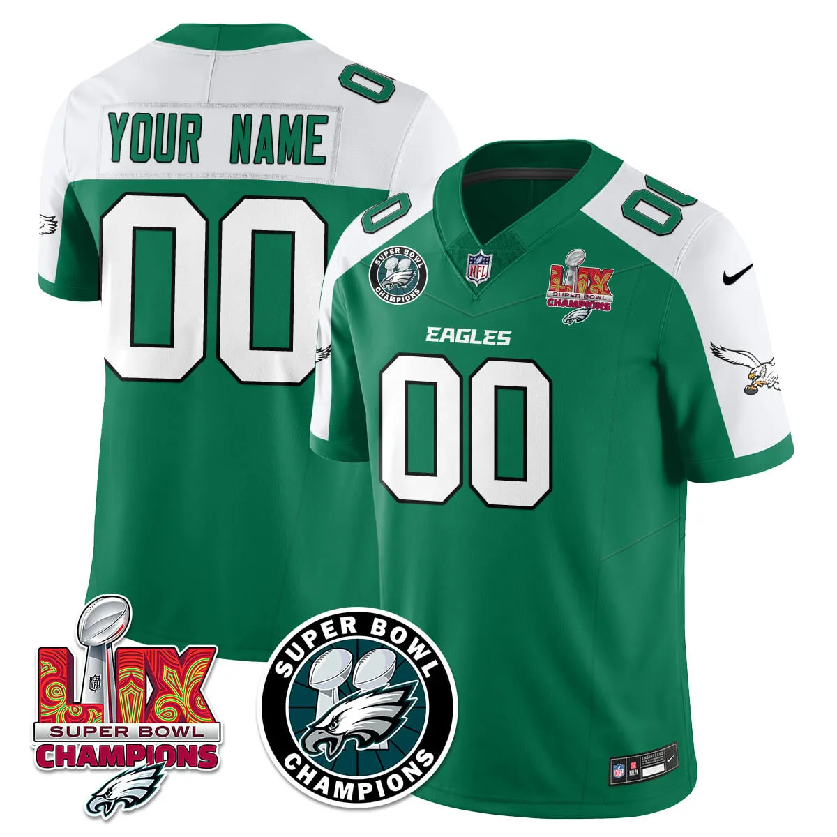 Philadelphia Eagles Nike Super Bowl LIX Champions Custom Stitched Jersey - Kelly Green - Image 4
