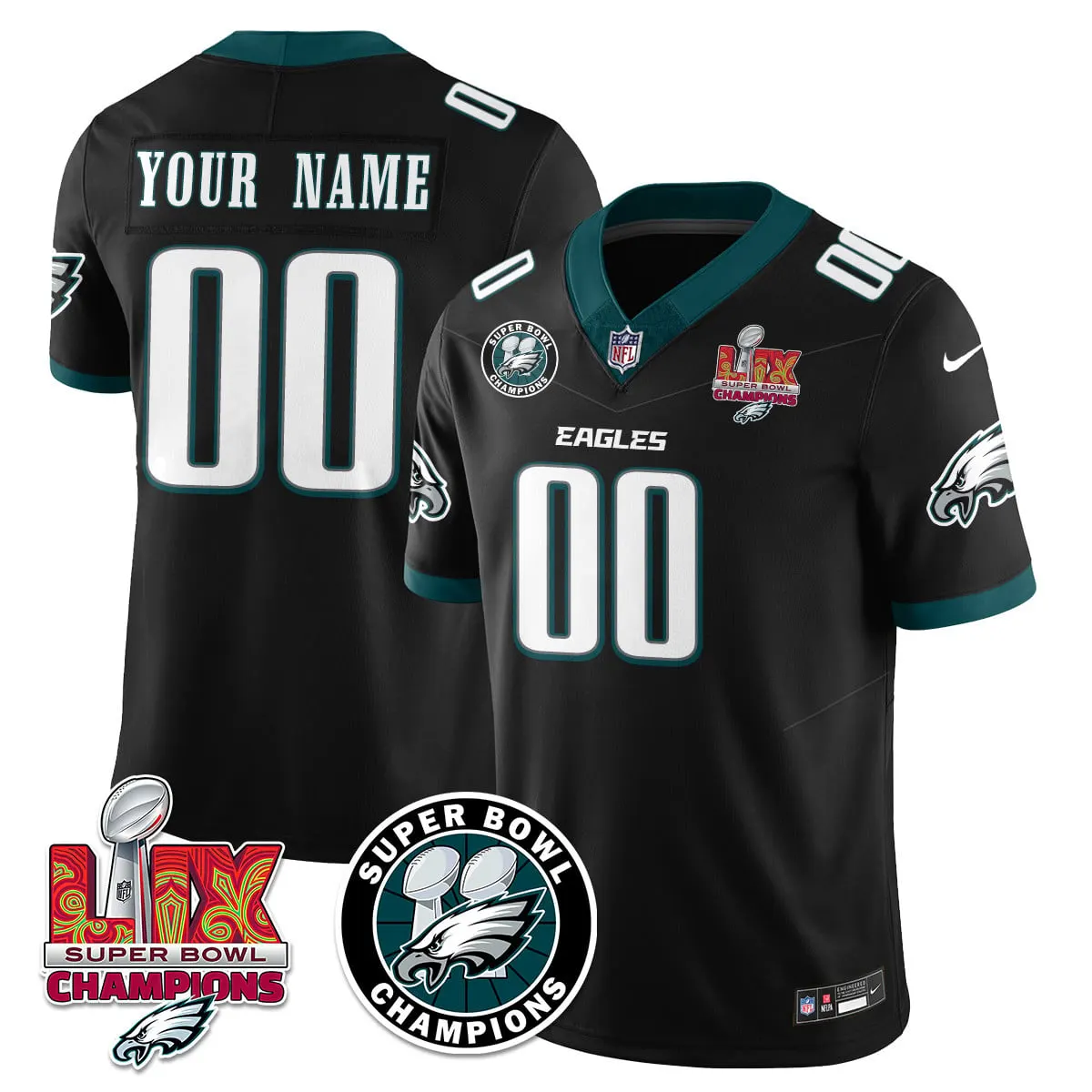 Philadelphia Eagles Nike Super Bowl LIX Champions Custom Stitched Jersey - Kelly Green - Image 2