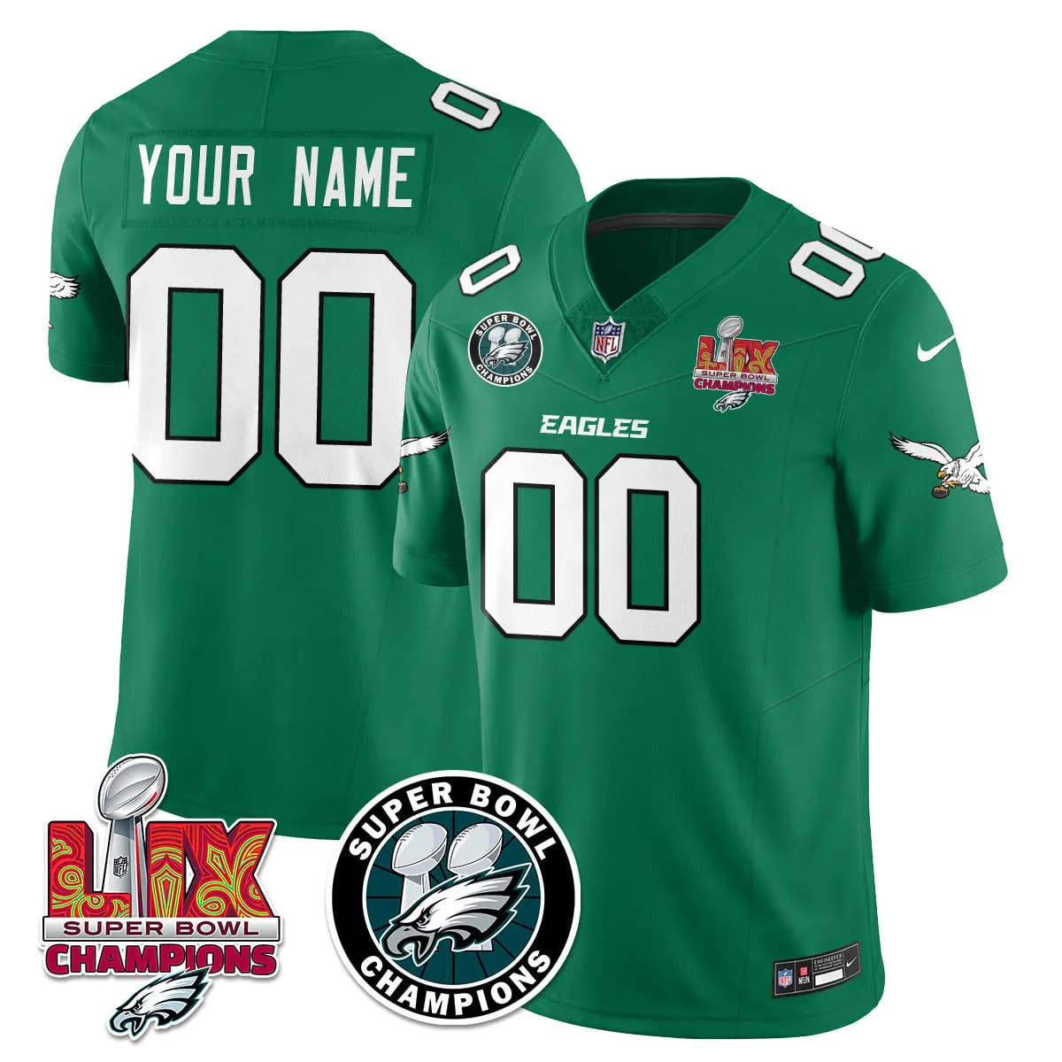 Philadelphia Eagles Nike Super Bowl LIX Champions Custom Stitched Jersey - Kelly Green - Image 3