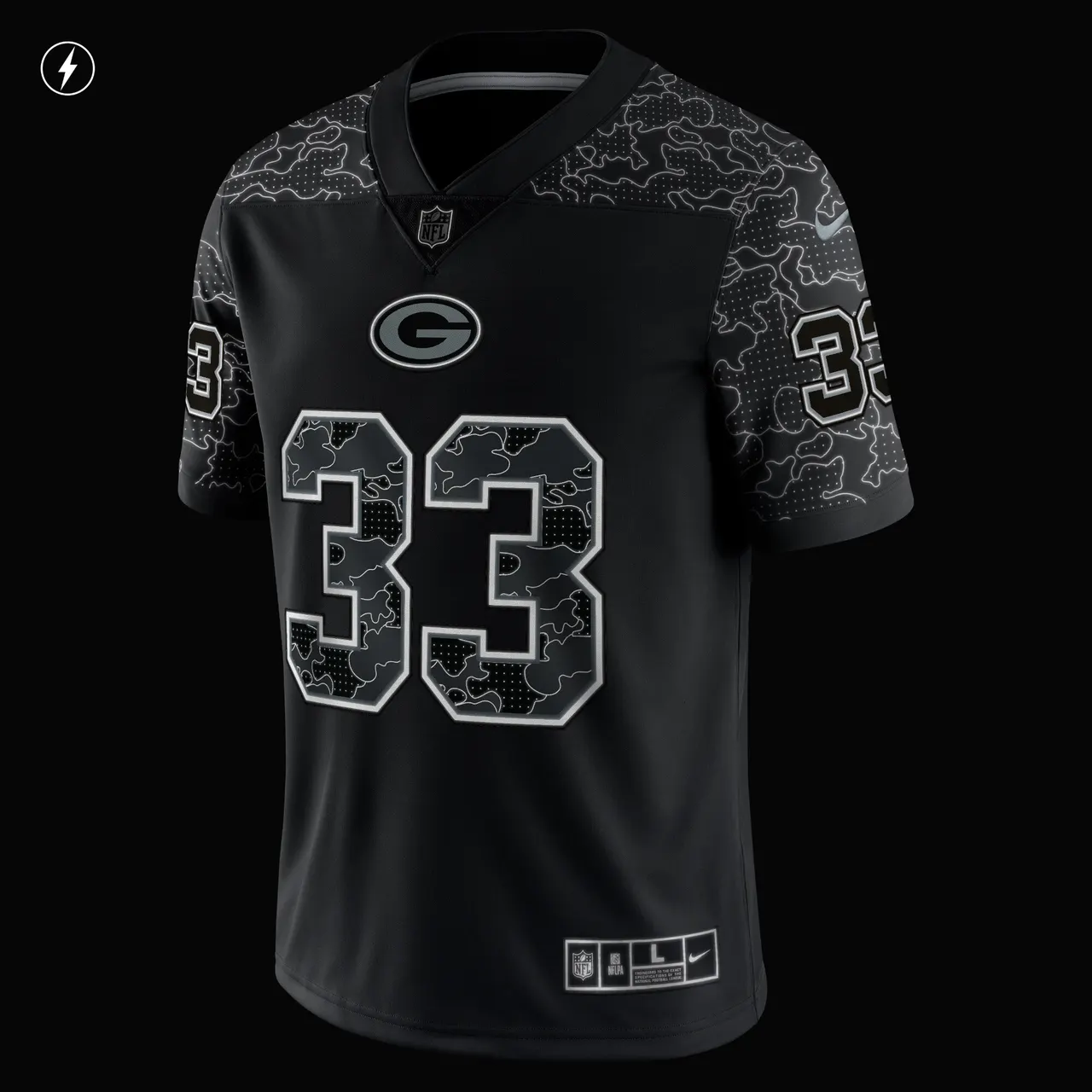 Aaron Jones Green Bay Packers Nike RFLCTV Limited Jersey - Black - Image 5