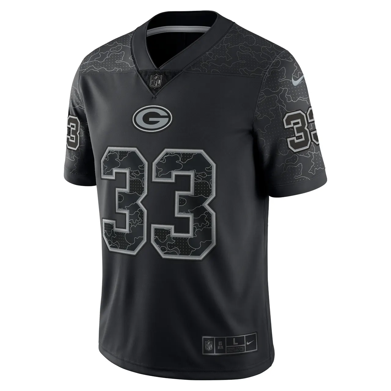 Aaron Jones Green Bay Packers Nike RFLCTV Limited Jersey - Black - Image 4