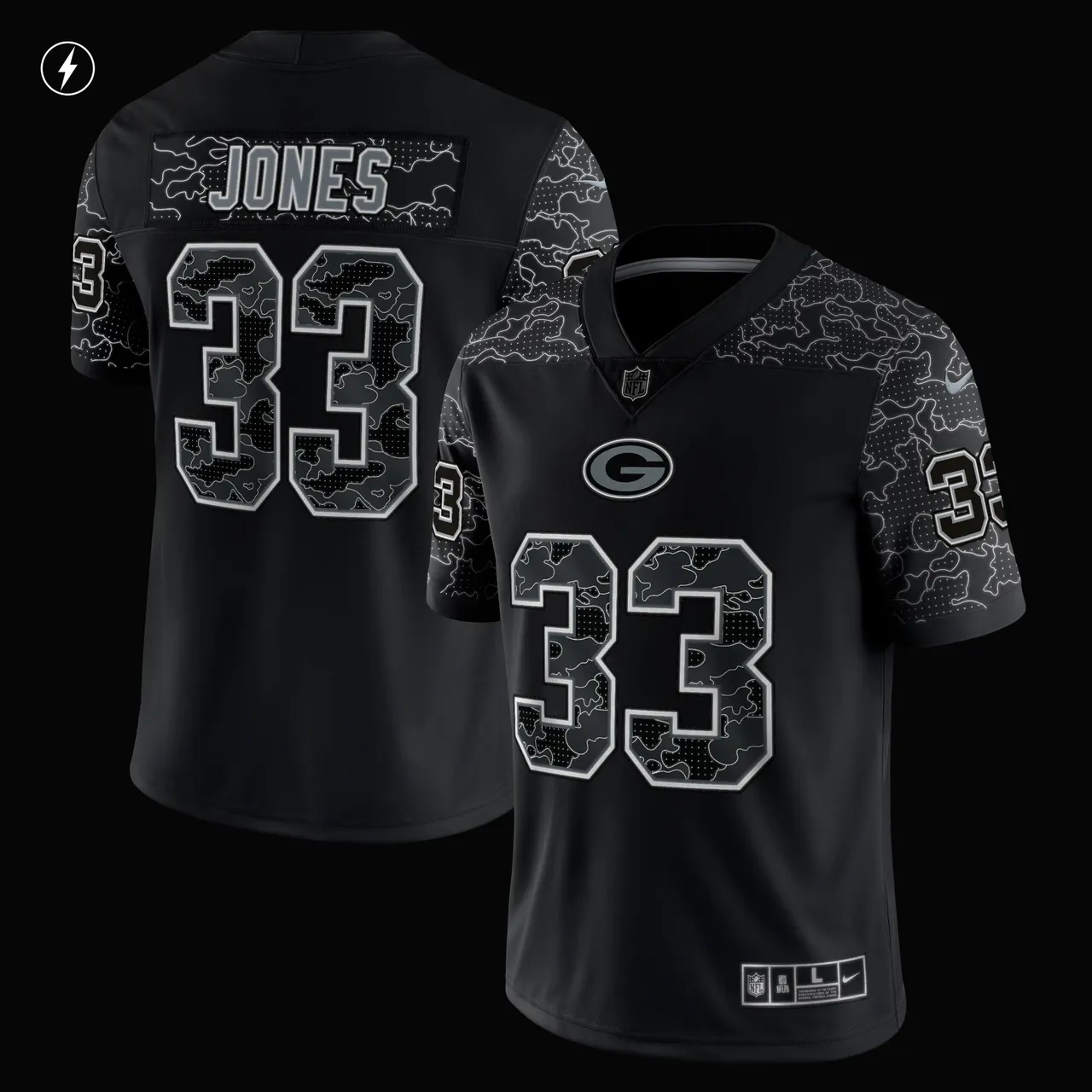 Aaron Jones Green Bay Packers Nike RFLCTV Limited Jersey - Black - Image 3