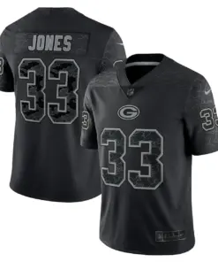 Aaron Jones Green Bay Packers Nike RFLCTV Limited Jersey - Black - Image 2