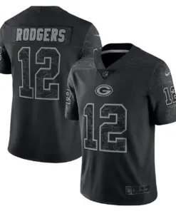 Alternative view of Aaron Rodgers Green Bay Packers Nike RFLCTV Limited Jersey - Black