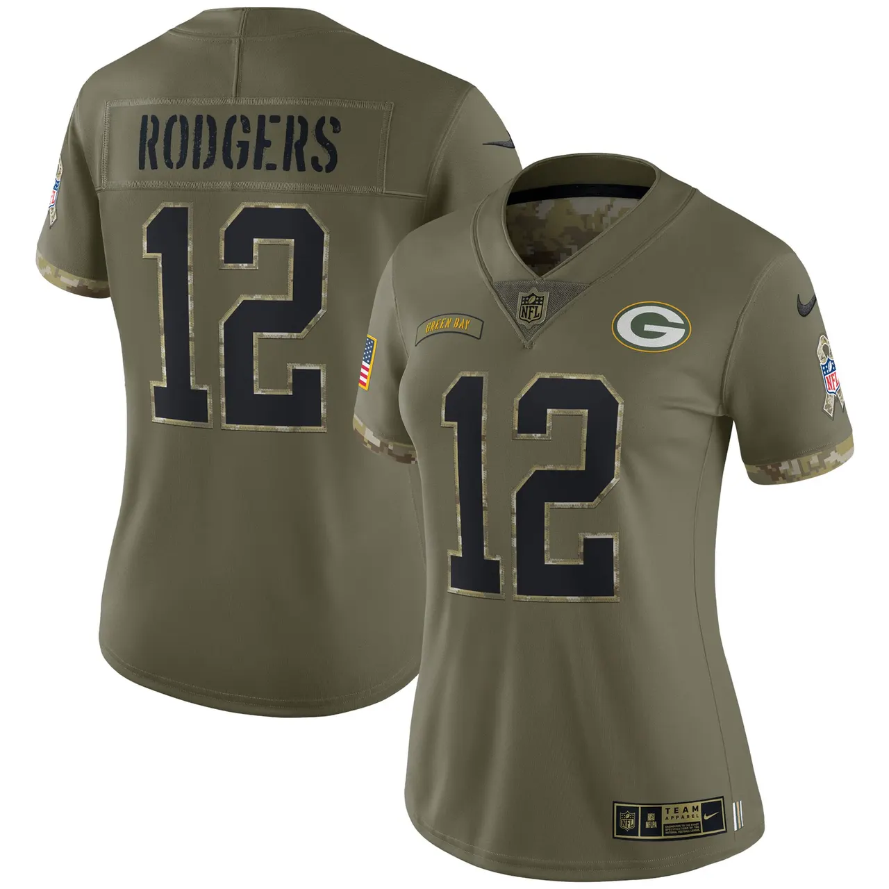 Aaron Rodgers Green Bay Packers Nike Women's 2022 Salute to Service Limited Jersey - Olive - Image 2