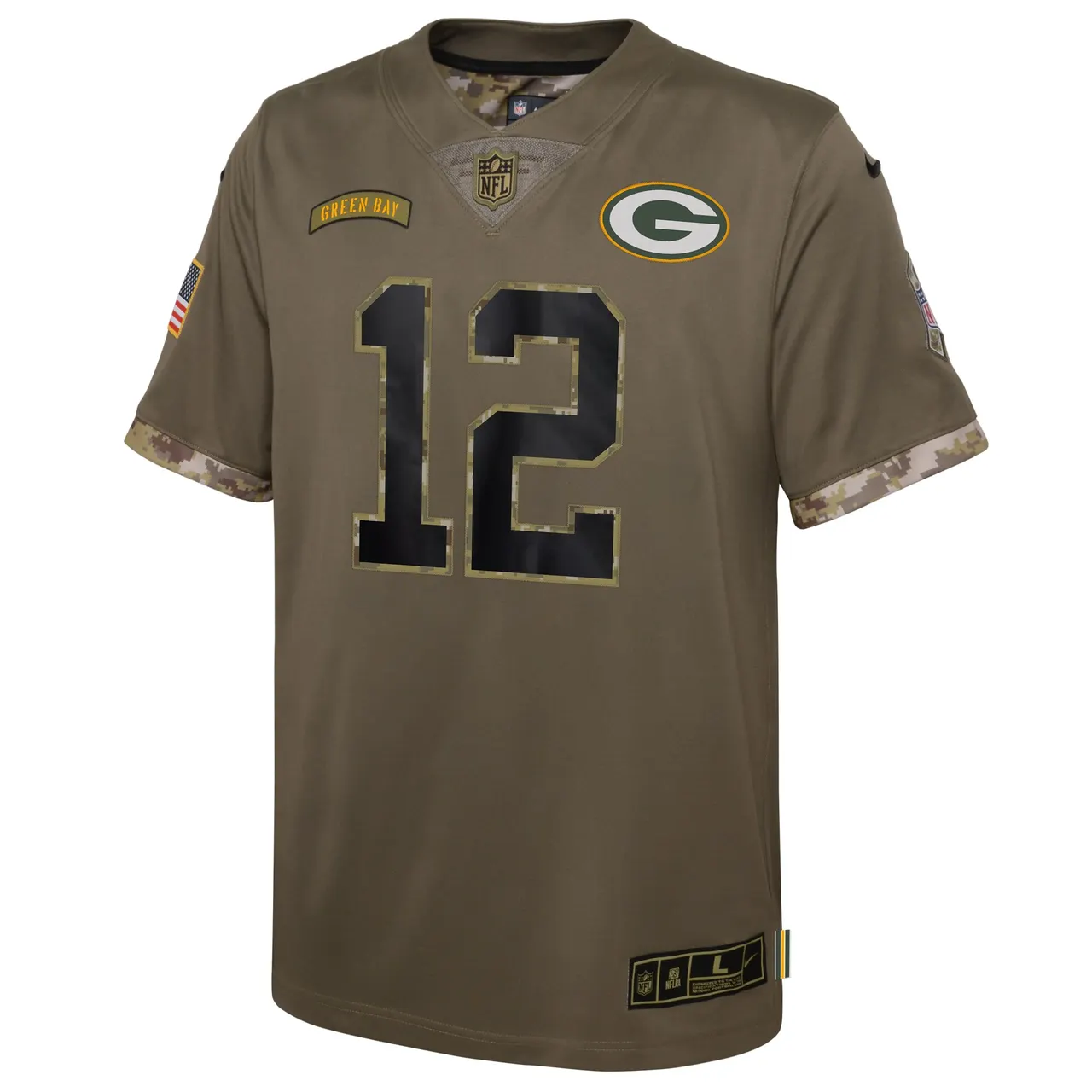 Aaron Rodgers Green Bay Packers Nike Youth 2022 Salute to Service Player Limited Jersey - Olive - Image 3