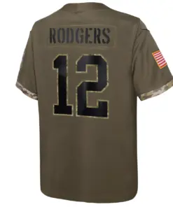 Aaron Rodgers Green Bay Packers Nike Youth 2022 Salute to Service Player Limited Jersey - Olive - Image 4