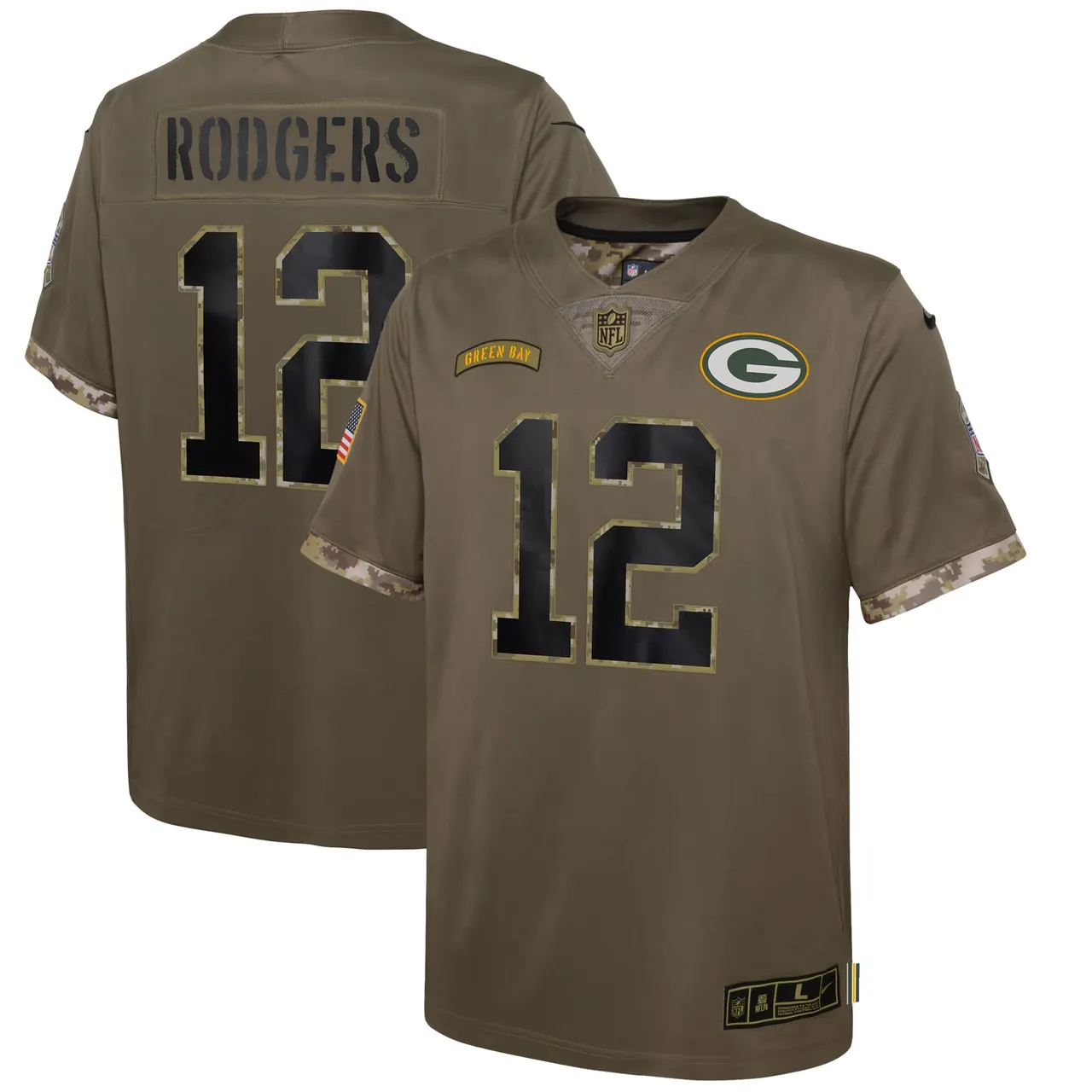 Aaron Rodgers Green Bay Packers Nike Youth 2022 Salute to Service Player Limited Jersey - Olive