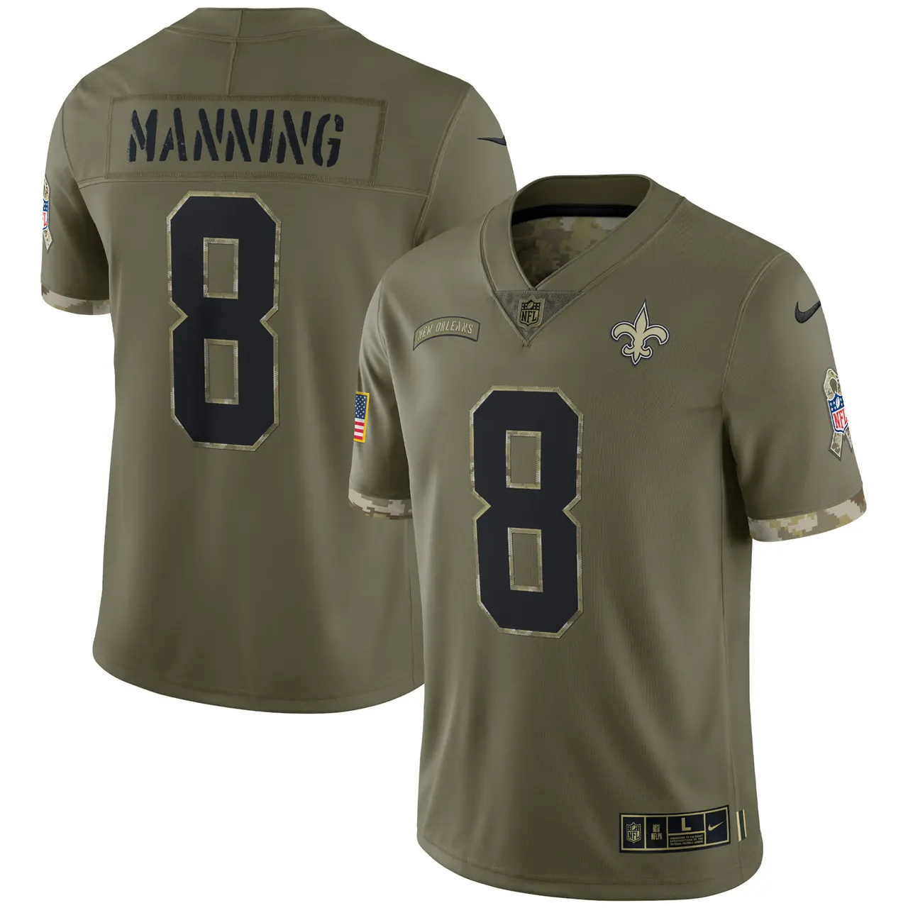 Archie Manning New Orleans Saints Nike 2022 Salute to Service Retired Player Limited Jersey - Olive - Image 2