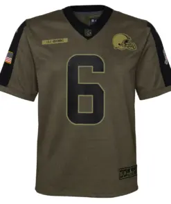 Baker Mayfield Cleveland Browns Nike Youth 2021 Salute to Service Game Jersey - Olive - Image 3