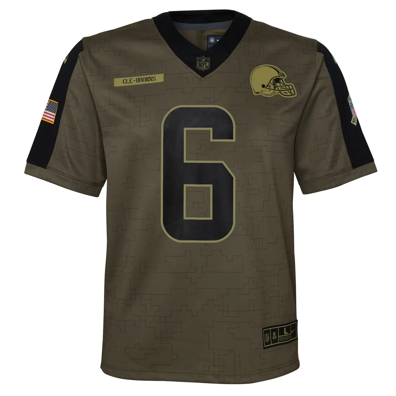 Baker Mayfield Cleveland Browns Nike Youth 2021 Salute to Service Game Jersey - Olive - Image 3