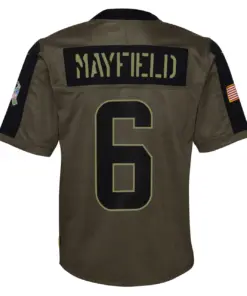 Baker Mayfield Cleveland Browns Nike Youth 2021 Salute to Service Game Jersey - Olive - Image 4