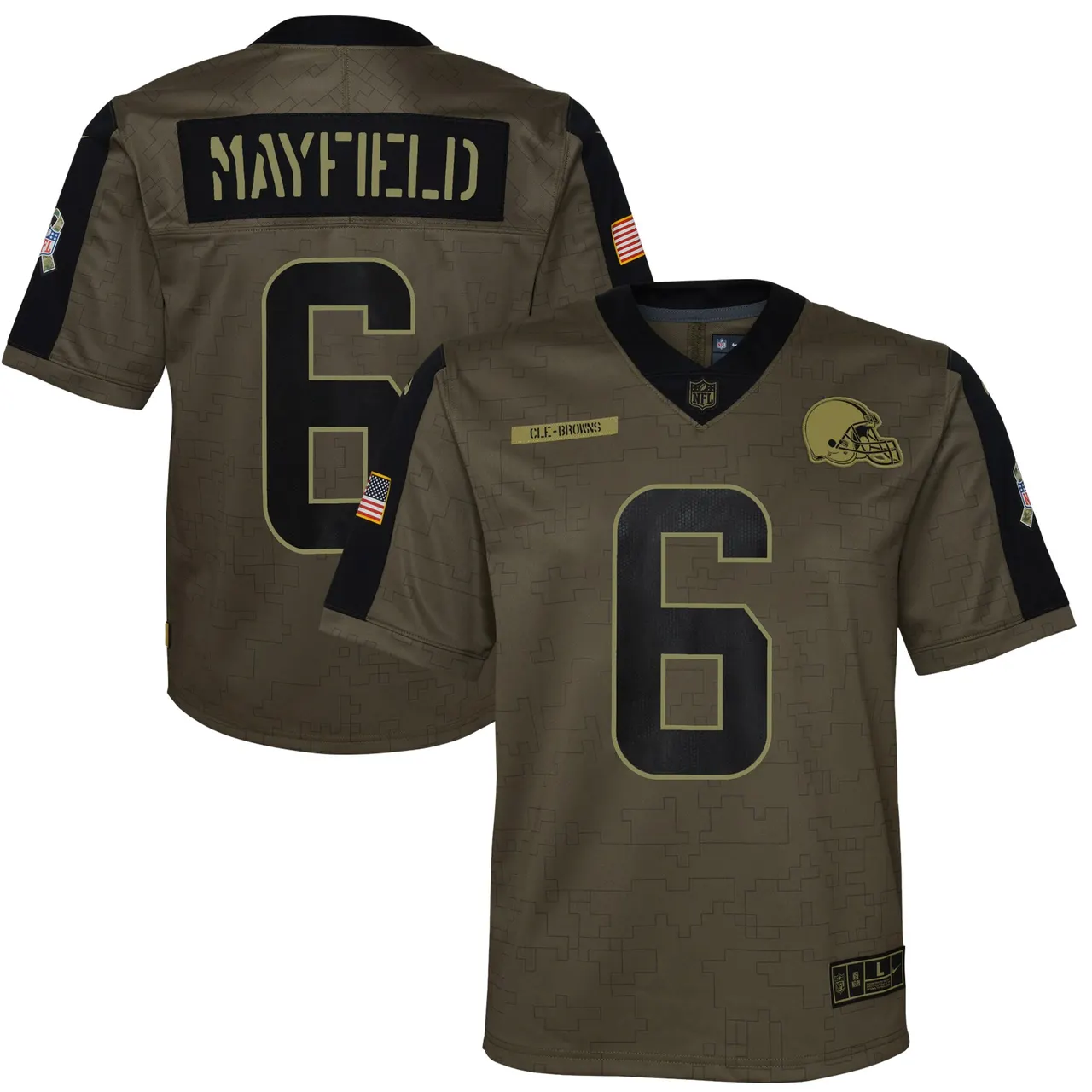 Baker Mayfield Cleveland Browns Nike Youth 2021 Salute to Service Game Jersey - Olive - Image 2