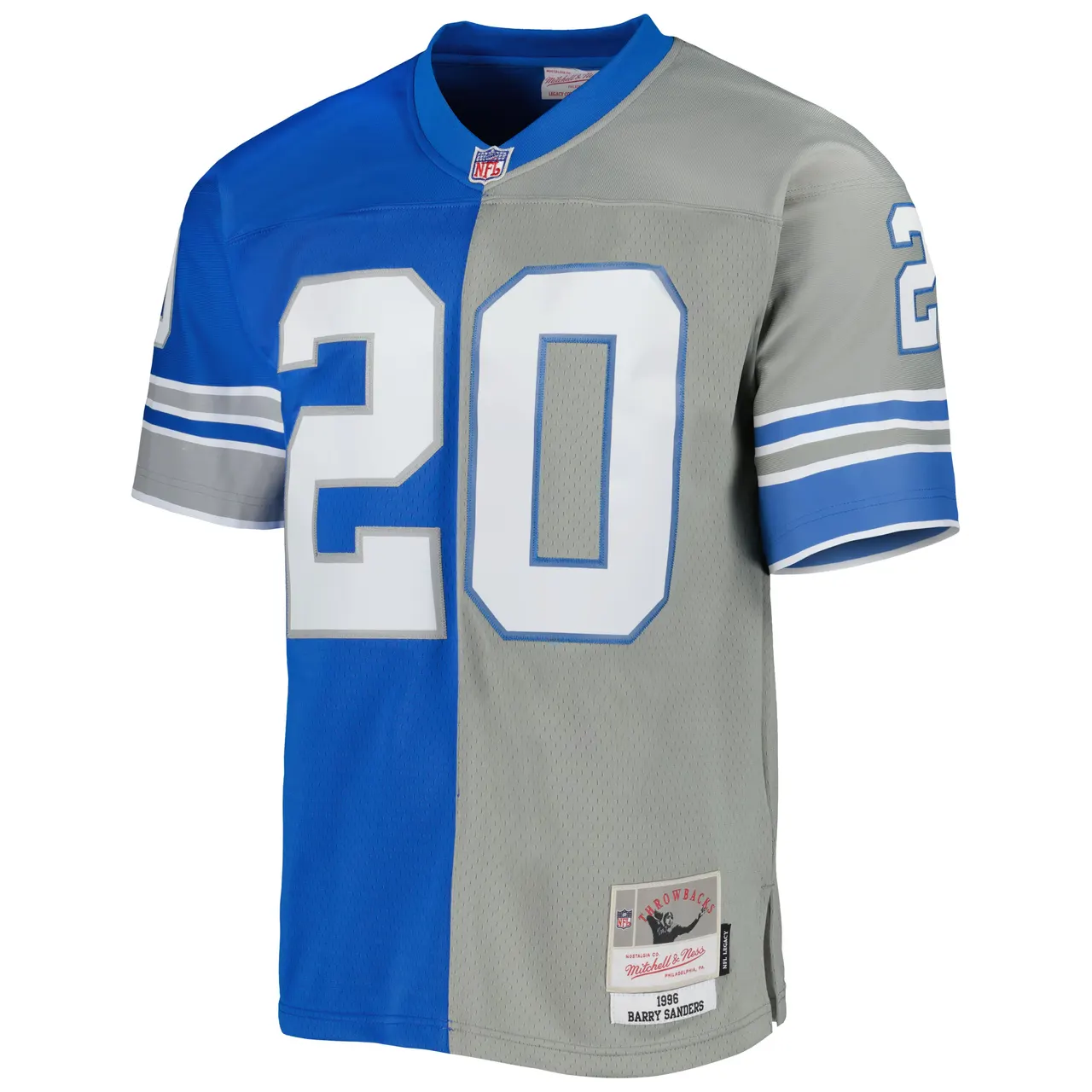 Barry Sanders Detroit Lions Mitchell & Ness 1996 Split Legacy Replica Jersey - Silver/Blue - Image 3