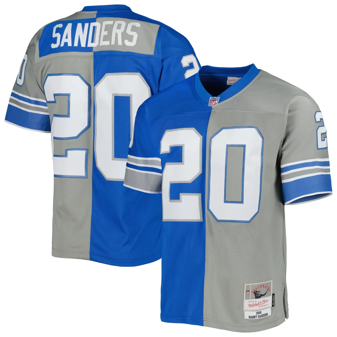Barry Sanders Detroit Lions Mitchell & Ness 1996 Split Legacy Replica Jersey - Silver/Blue - Image 2