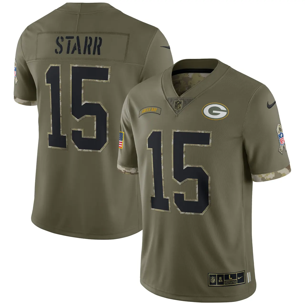 Bart Starr Green Bay Packers Nike 2022 Salute to Service Retired Player Limited Jersey - Olive - Image 2