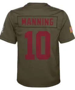Eli Manning New York Giants Nike Youth Salute to Service Game Jersey - Olive - Image 3