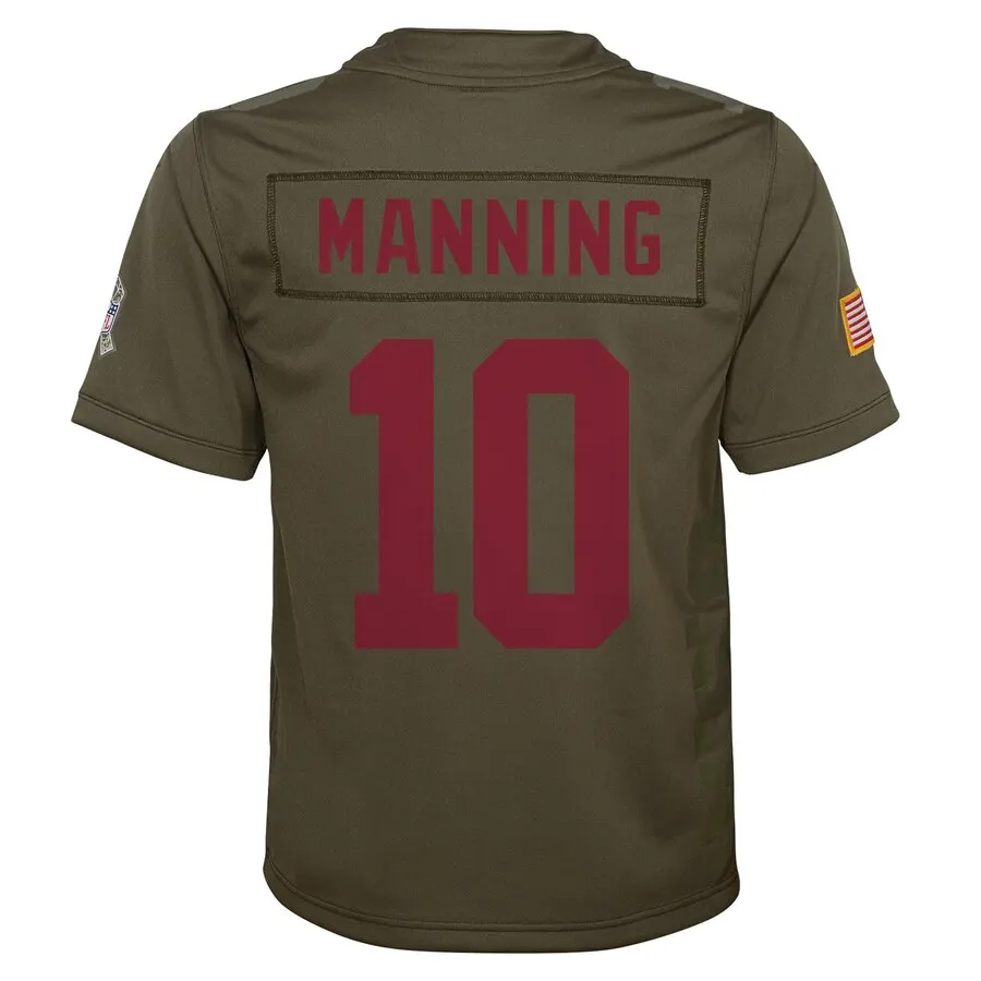 Eli Manning New York Giants Nike Youth Salute to Service Game Jersey - Olive - Image 3