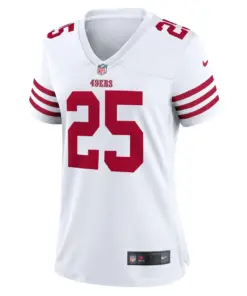 Elijah Mitchell San Francisco 49ers Nike Women's Player Game Jersey - White - Image 3