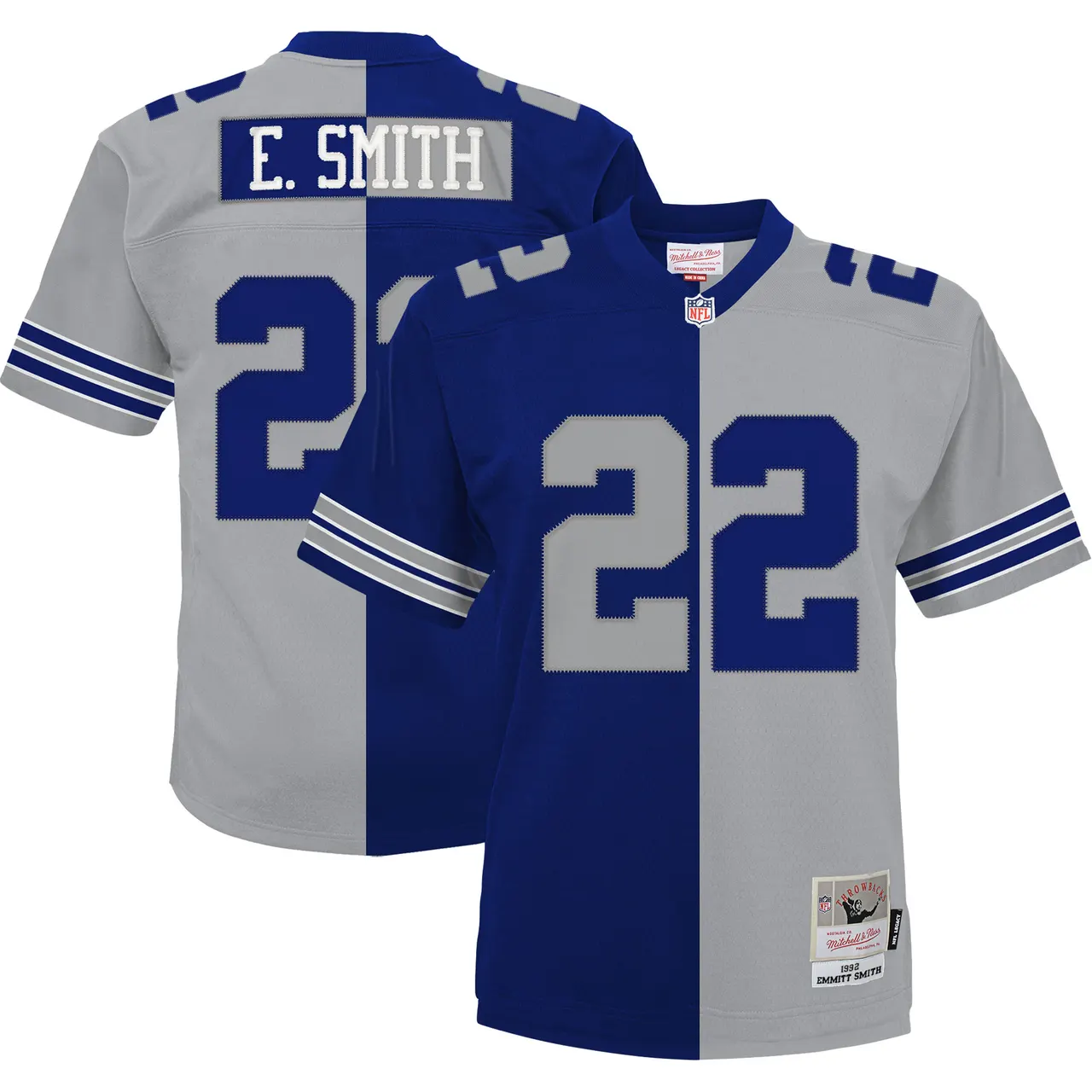 Emmitt Smith Dallas Cowboys Mitchell & Ness Big & Tall Split Legacy Retired Player Replica Jersey - Navy/Silver