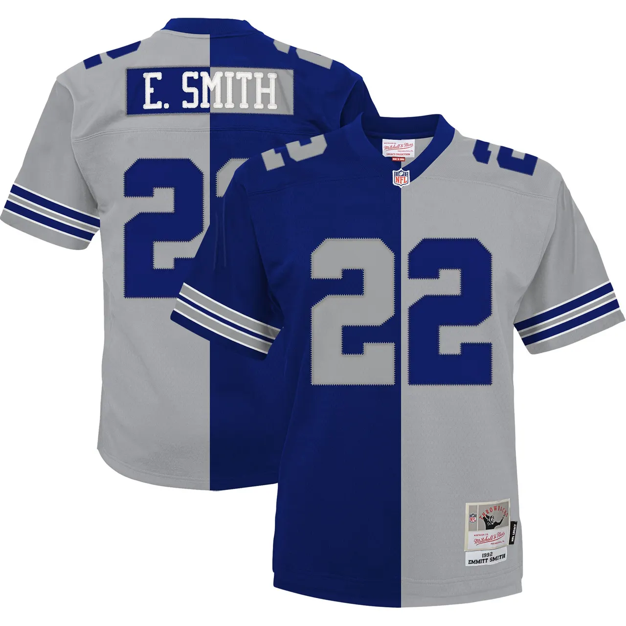 Emmitt Smith Dallas Cowboys Mitchell & Ness Big & Tall Split Legacy Retired Player Replica Jersey - Navy/Silver - Image 2