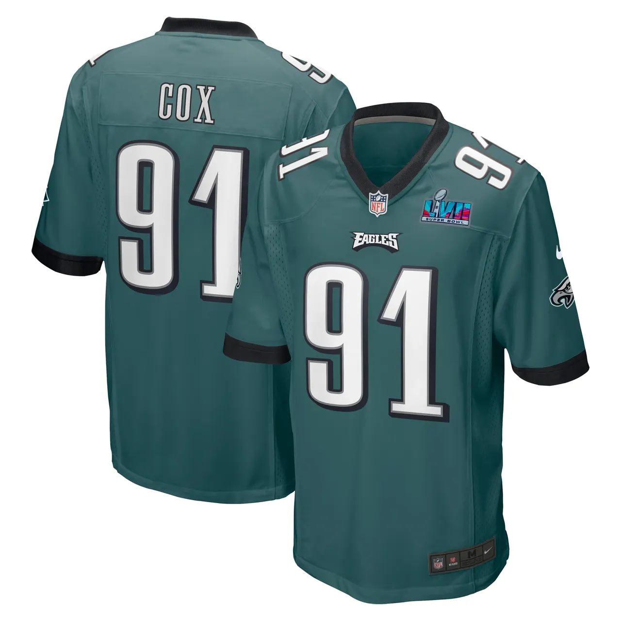 Fletcher Cox Philadelphia Eagles Nike Super Bowl LVII Patch Game Jersey - Midnight Green - Image 2